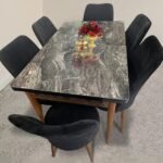 Linden 7-Pieces Dining Table - Black Stone Texture