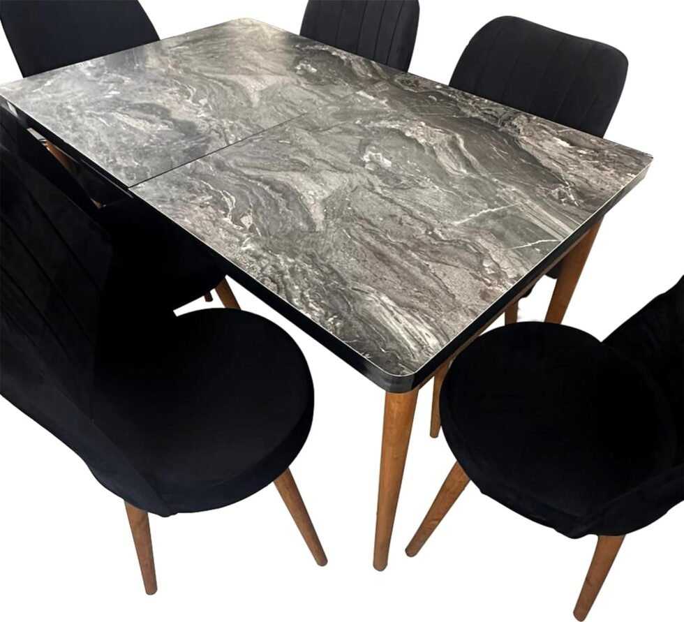 Linden 7-Pieces Dining Table - Black Stone Texture Star Home Furniture