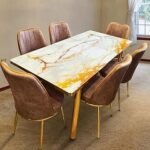 Santiago 7-Pieces Dining Table - Brown Golden Lines