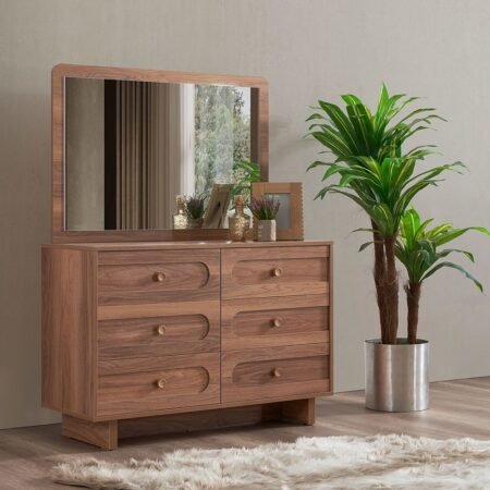 Yochana Dresser with Mirror - Natural Walnut Star Home Furniture