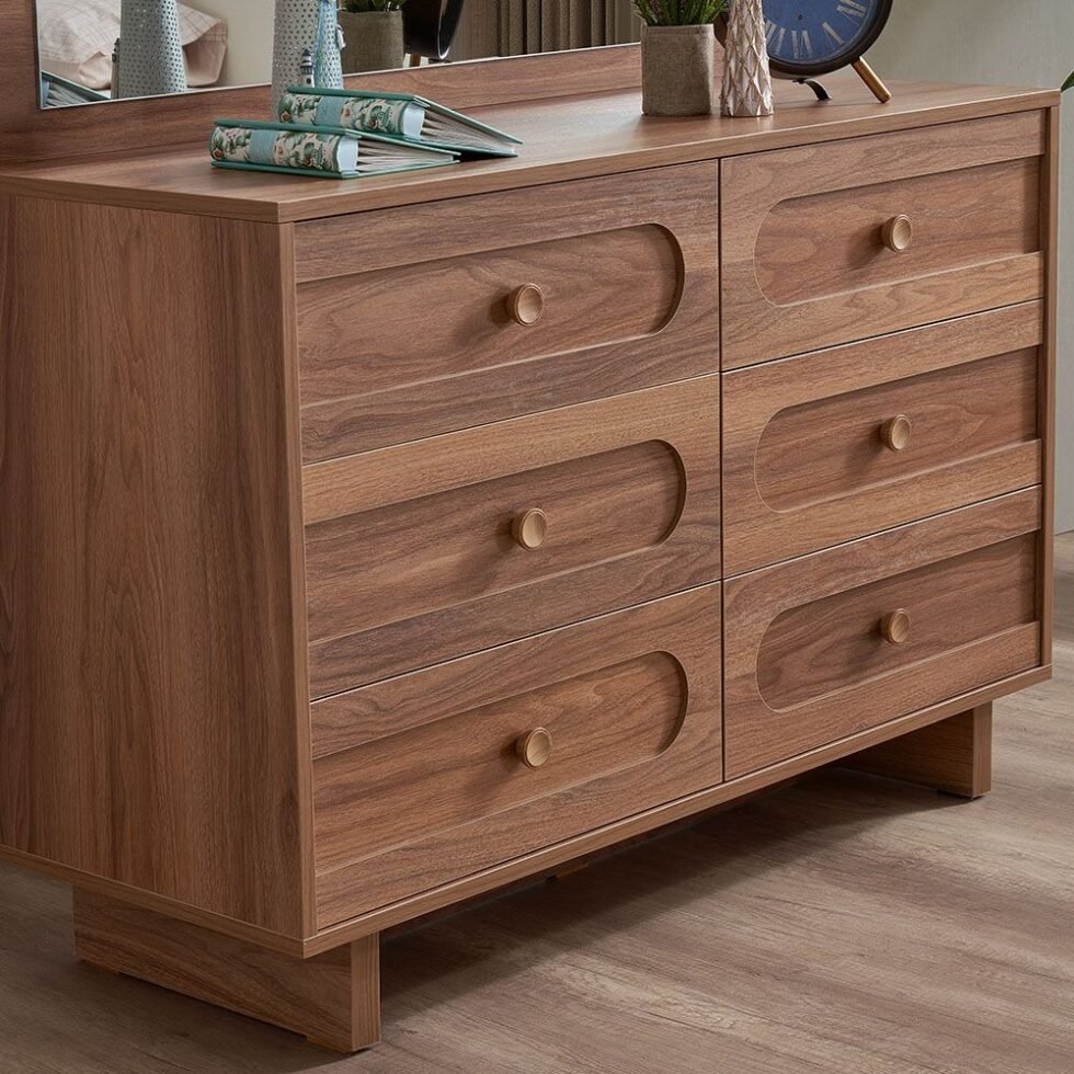 Yochana Dresser with Mirror - Natural Walnut Star Home Furniture