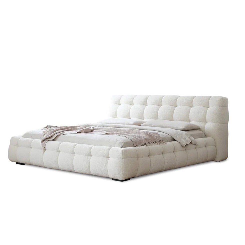 Alrik Modern Upholstered Boucle Bed - White - Star Home Furniture