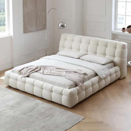 Alrik Modern Upholstered Boucle Bed - White - Star Home Furniture