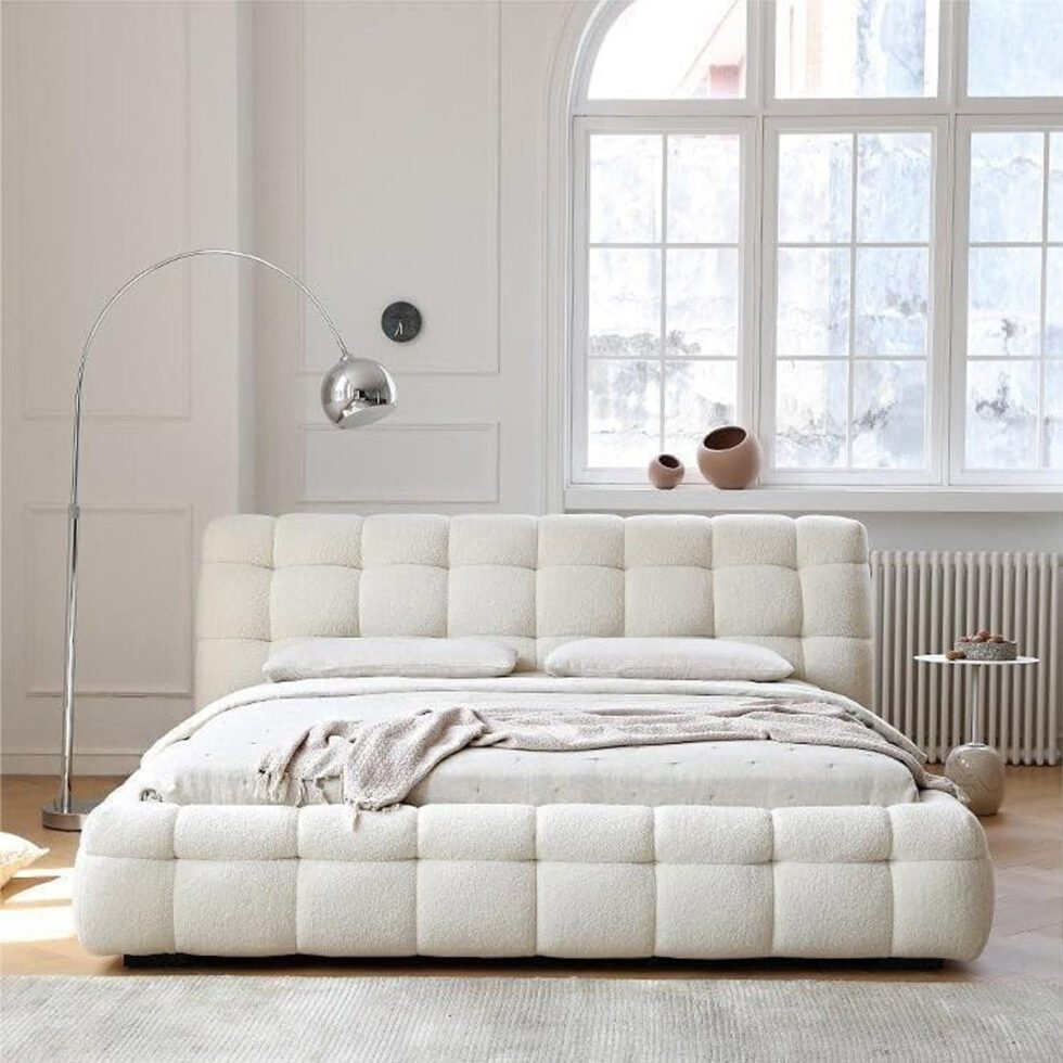 Alrik Modern Upholstered Boucle Bed - White - Star Home Furniture