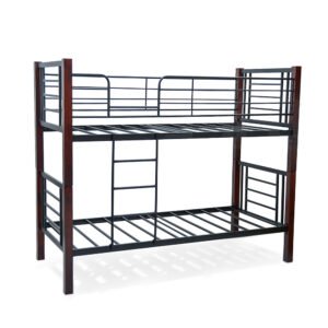 Double Decker 90x190 Wooden Steel Bunk Bed Brown Black - 7072 - Star Home Furniture