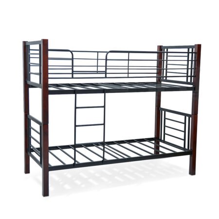 Double Decker 90x190 Wooden Steel Bunk Bed Brown Black - 7072 - Star Home Furniture