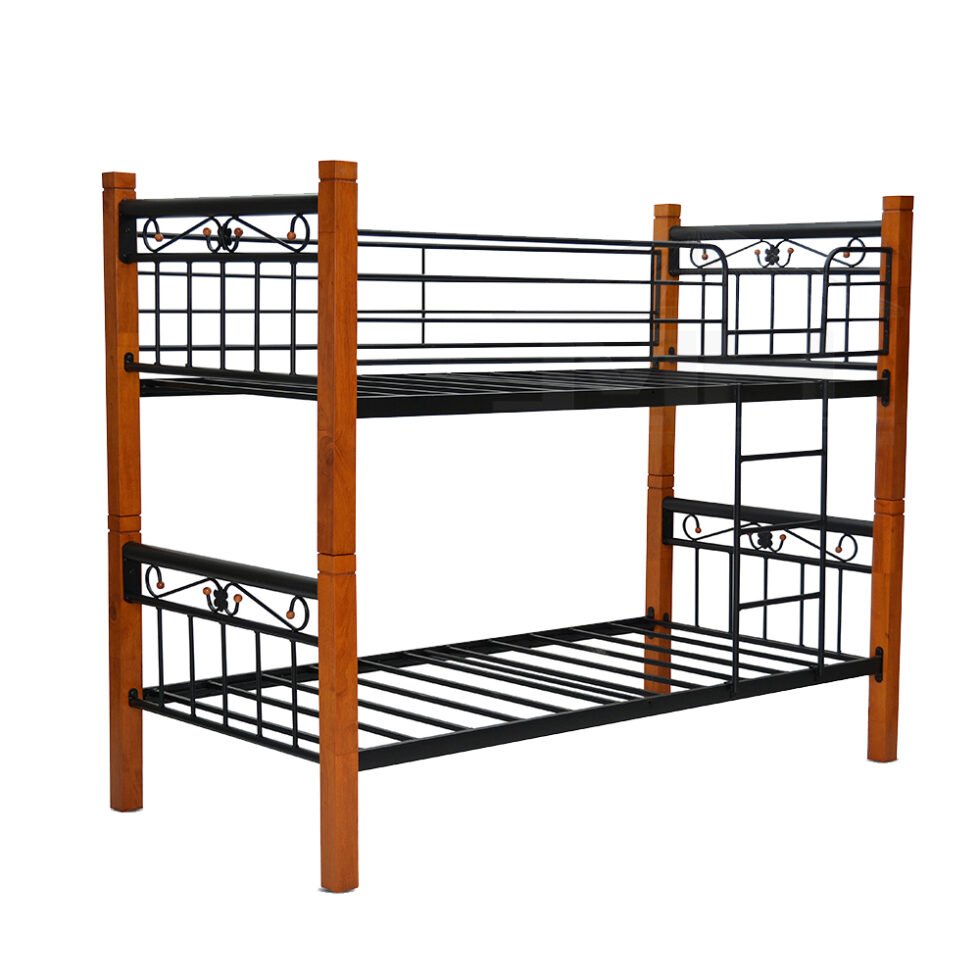 Double Decker 90x190 Wooden Steel Bunk Bed Brown Black - 8082 - Star Home Furniture