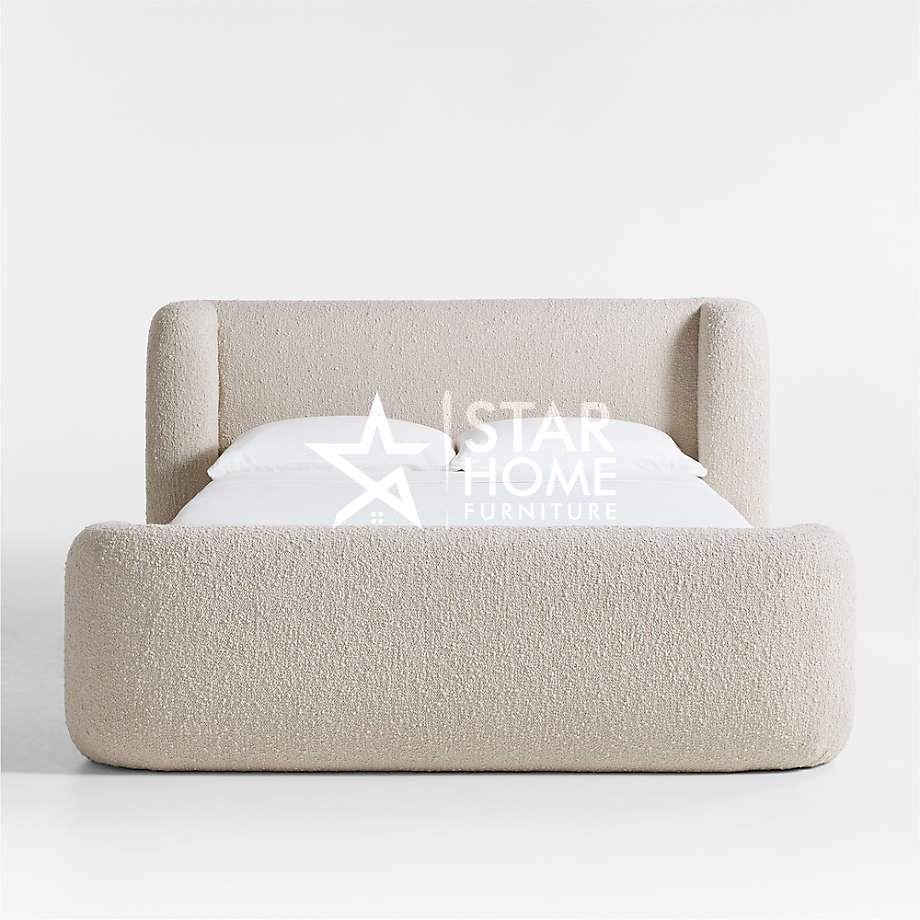 Salone Curved Upholstered Boucle Bed - Light Beige - SHF
