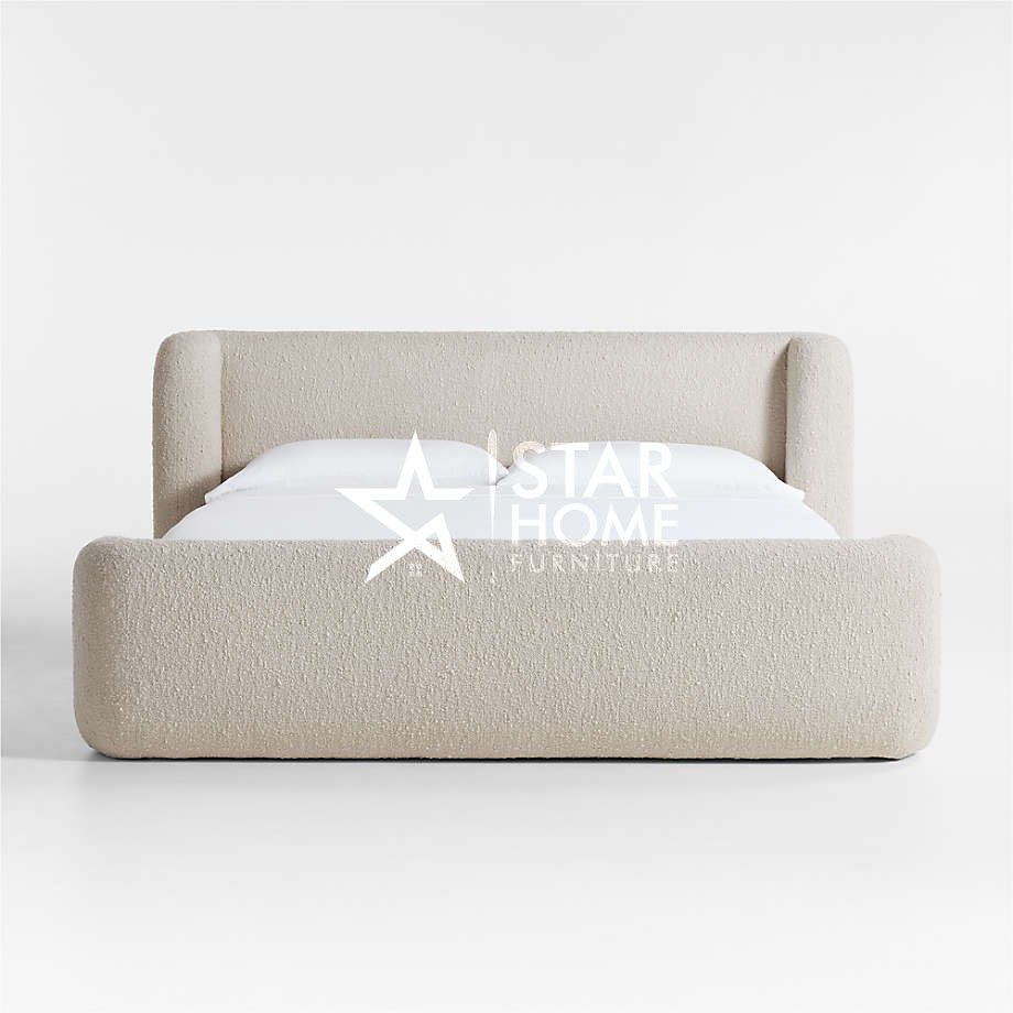 Salone Curved Upholstered Boucle Bed - Light Beige - SHF