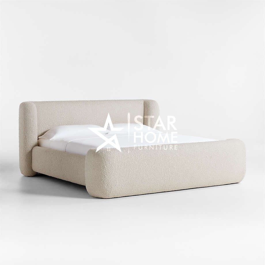 Salone Curved Upholstered Boucle Bed - Light Beige - SHF