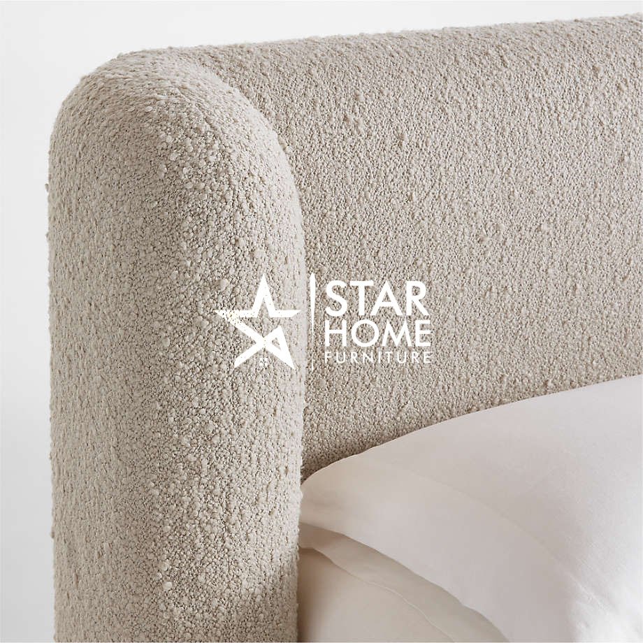 Salone Curved Upholstered Boucle Bed - Light Beige - SHF