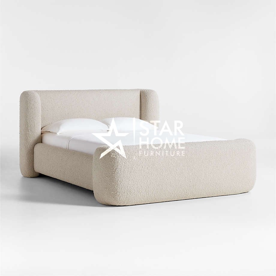 Salone Curved Upholstered Boucle Bed - Light Beige - SHF