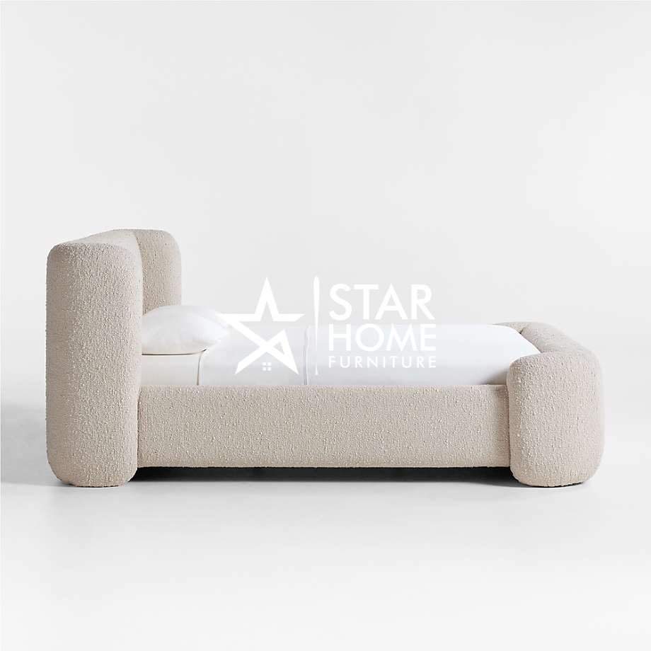Salone Curved Upholstered Boucle Bed - Light Beige - SHF