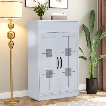 2-Door Shoe Cabinet & Racks Dustproof Cover - White - Star Home Furniture