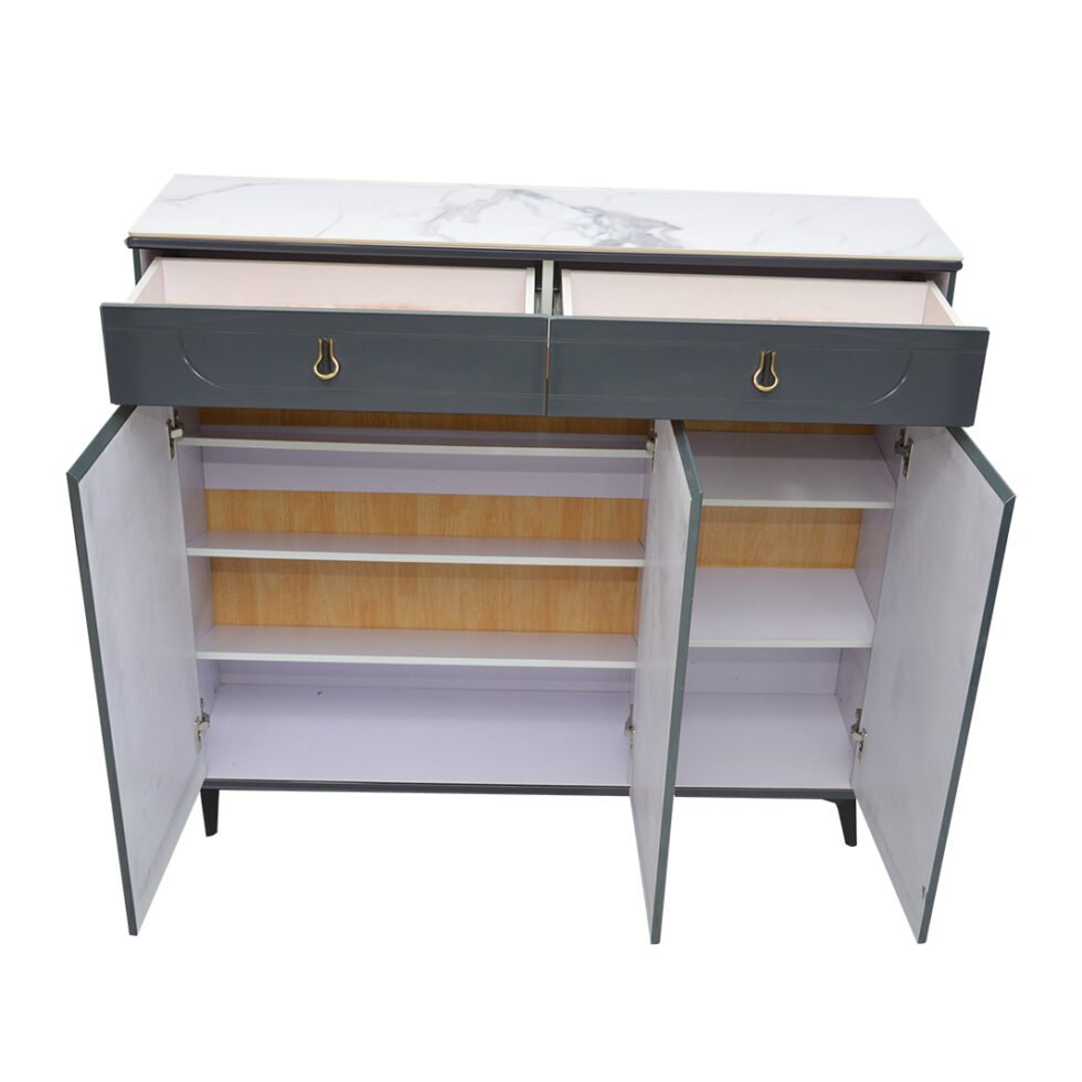 3-Door Shoe Cabinet & Racks - Dark Grey - Star Home Furniture