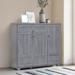 3-Door Shoe Cabinet & Racks - Grey Oak