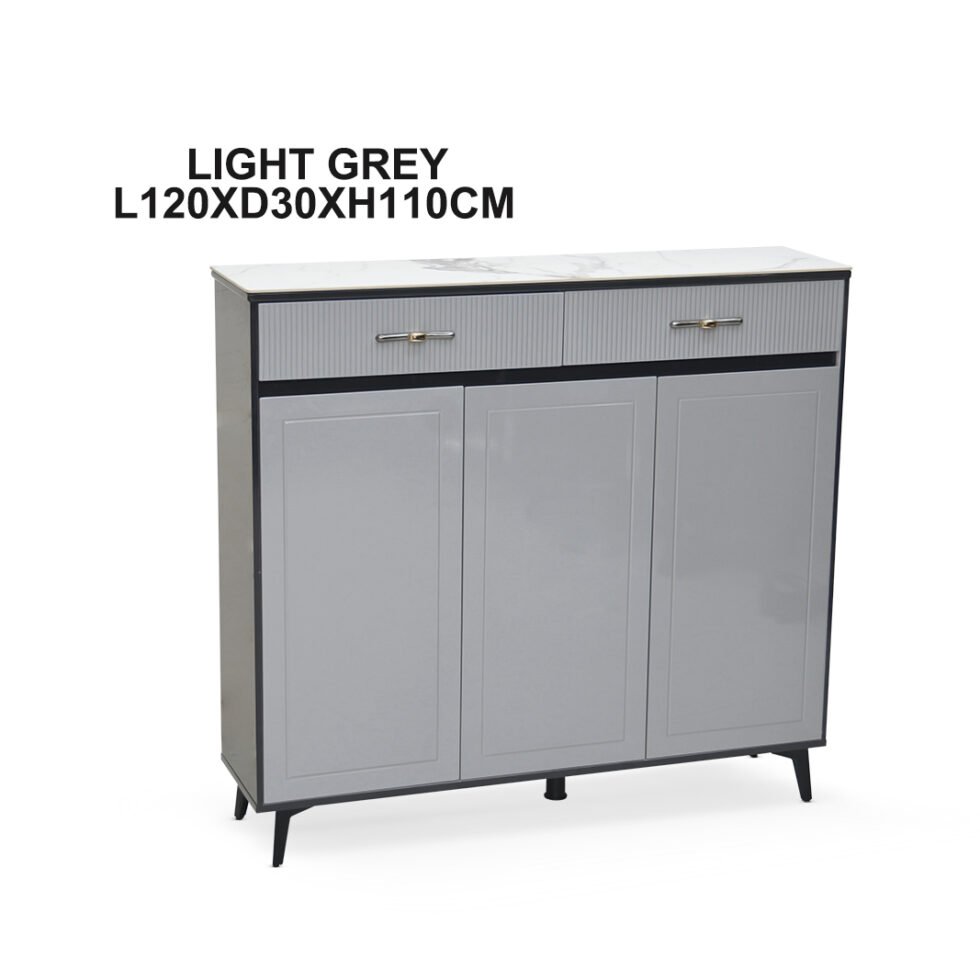 3-Door Shoe Cabinet & Racks - Light Grey - Star Home Furniture