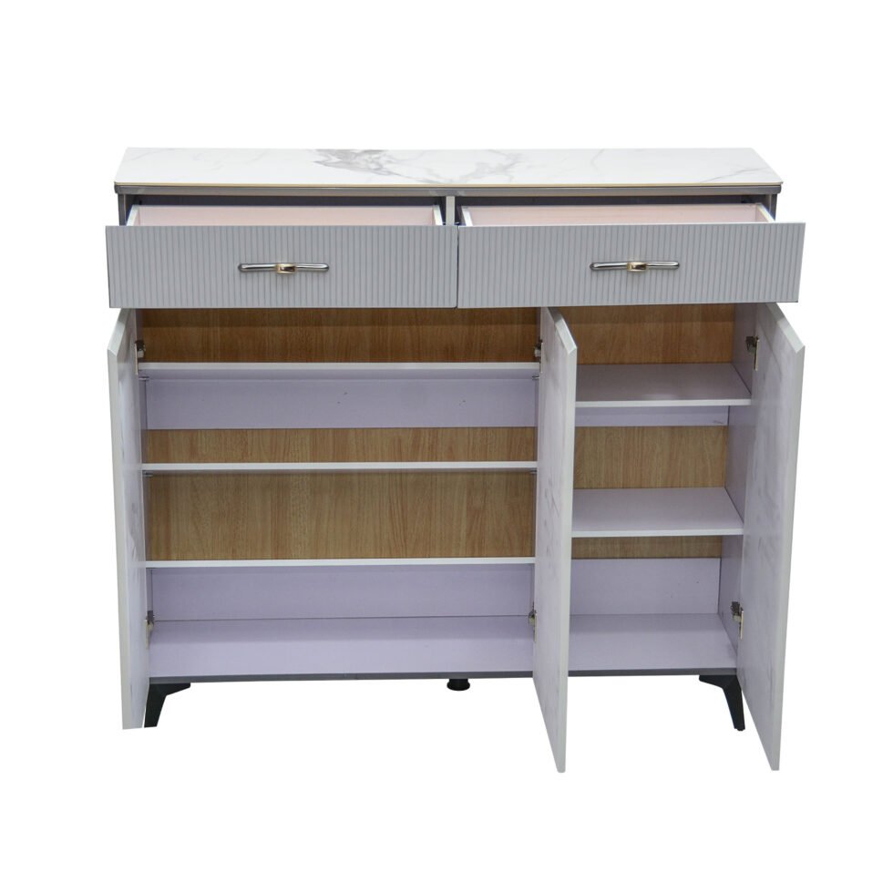 3-Door Shoe Cabinet & Racks - Light Grey - Star Home Furniture