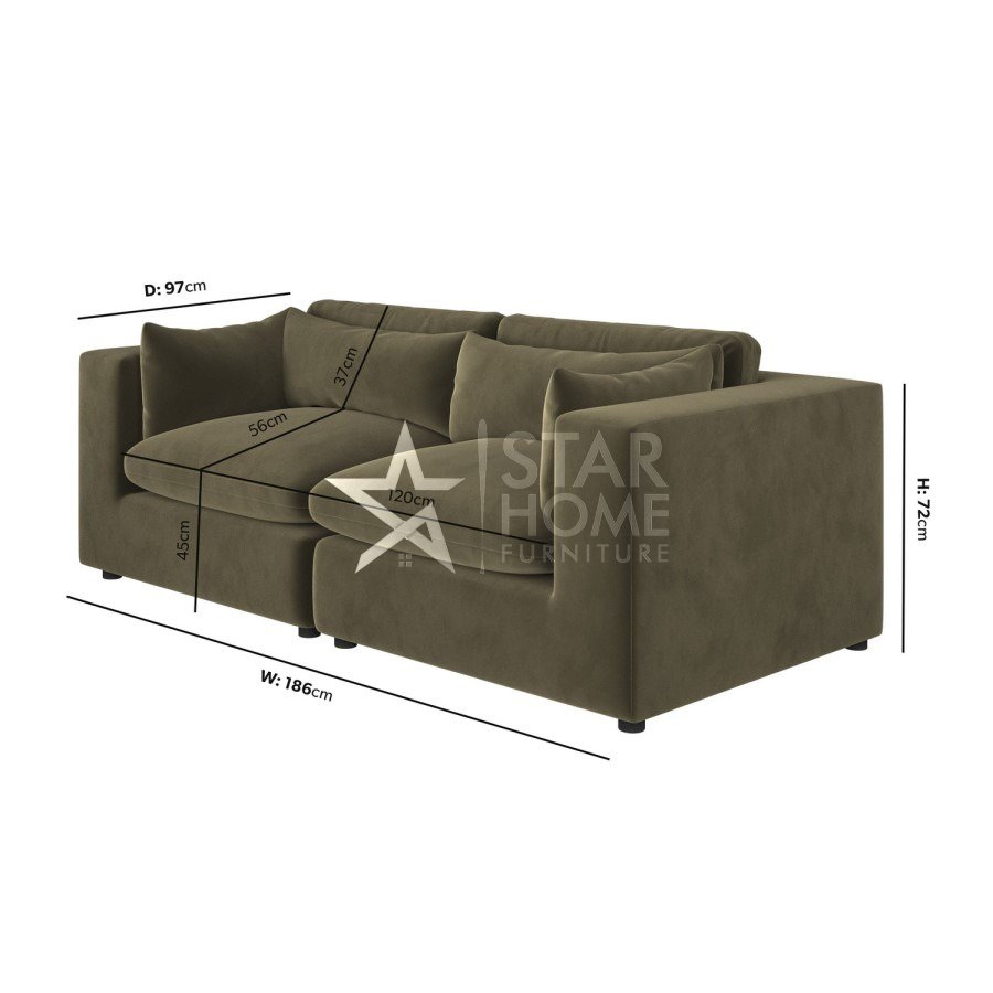 Hudson 3-Seater Velvet Sofa - Khaki Green - Star Home Furniture