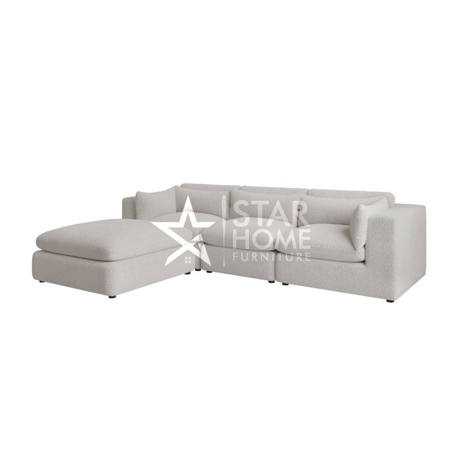 Hudson 4-Seater Large Chaise Corner Boucle Sofa - Beige - Star Home Furniture
