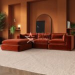 Hudson 4-Seater Large Chaise Corner Velvet Sofa - Burnt Orange