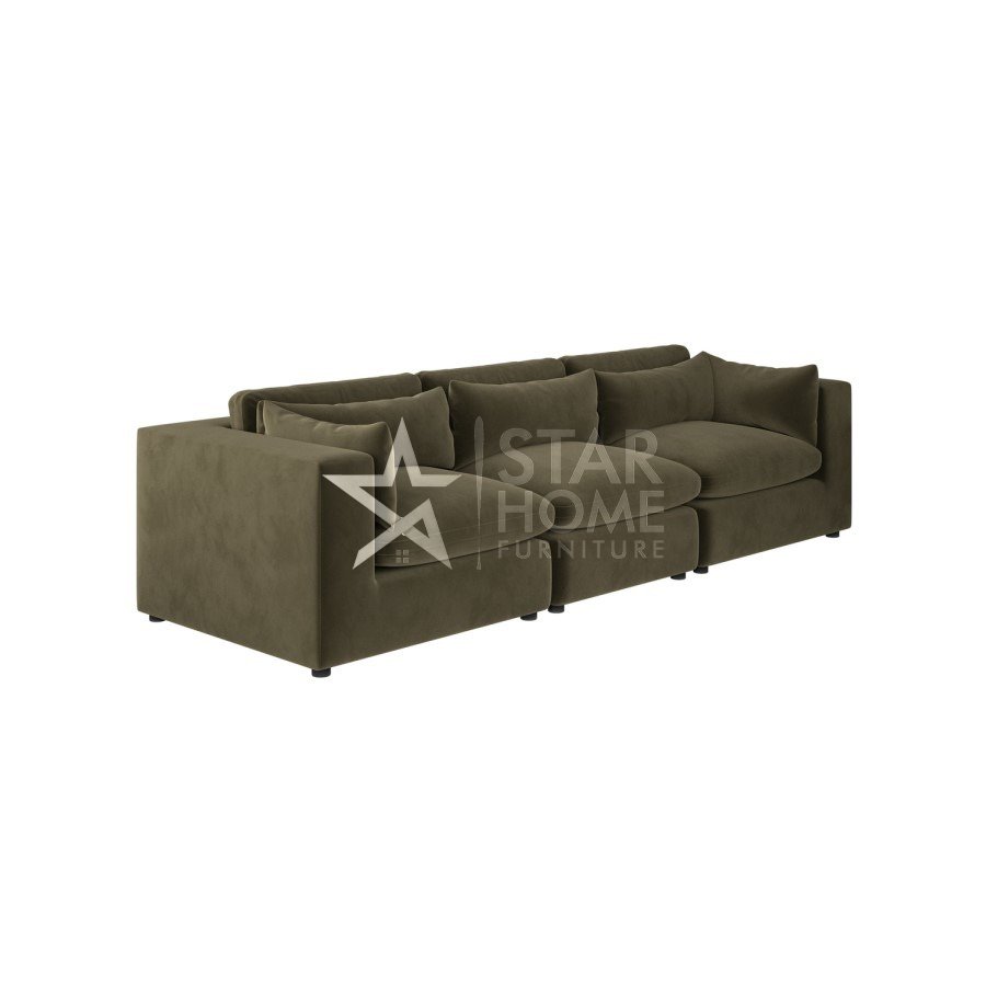 Hudson 4-Seater Large Velvet Sofa - Khaki Green - Star Home Furniture
