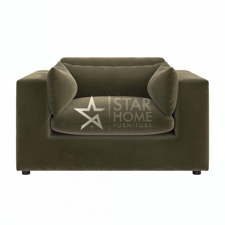 Hudson Cuddle Loveseat Velvet Chair - Khaki Green - Star Home Furniture