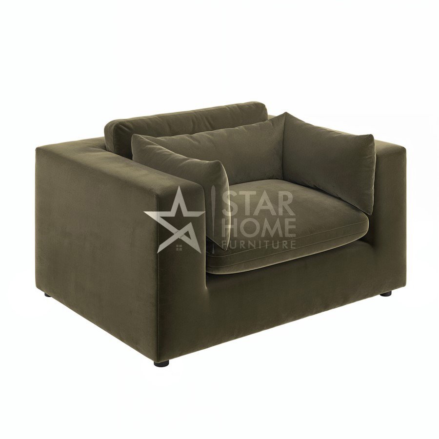 Hudson Cuddle Loveseat Velvet Chair - Khaki Green - Star Home Furniture