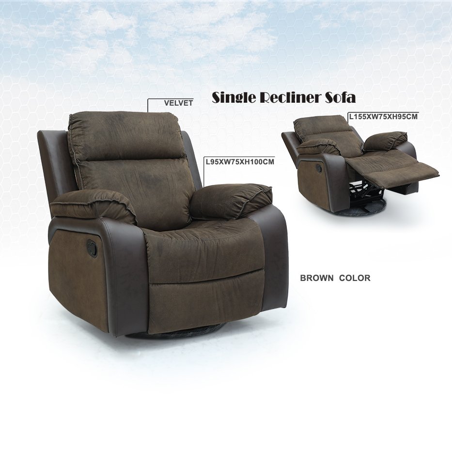 Recliner 1-Seater Manual Velvet Sofa - 1145A - Star Home Furniture