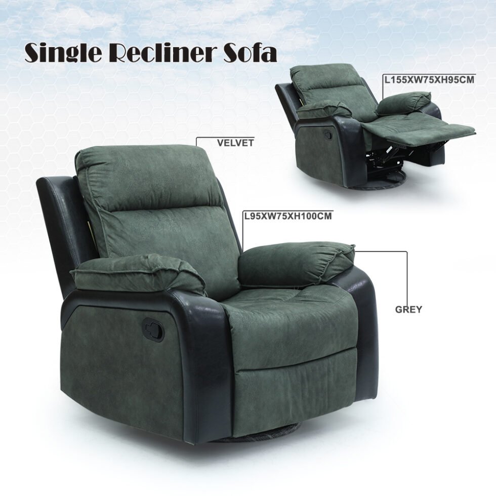 Recliner 1-Seater Manual Velvet Sofa - 1145A - Star Home Furniture