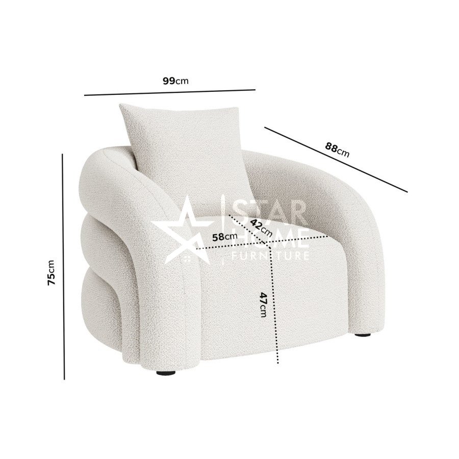 Zuri 1-Seater Armchair with Cushion Boucle - Cream - Star Home Furniture