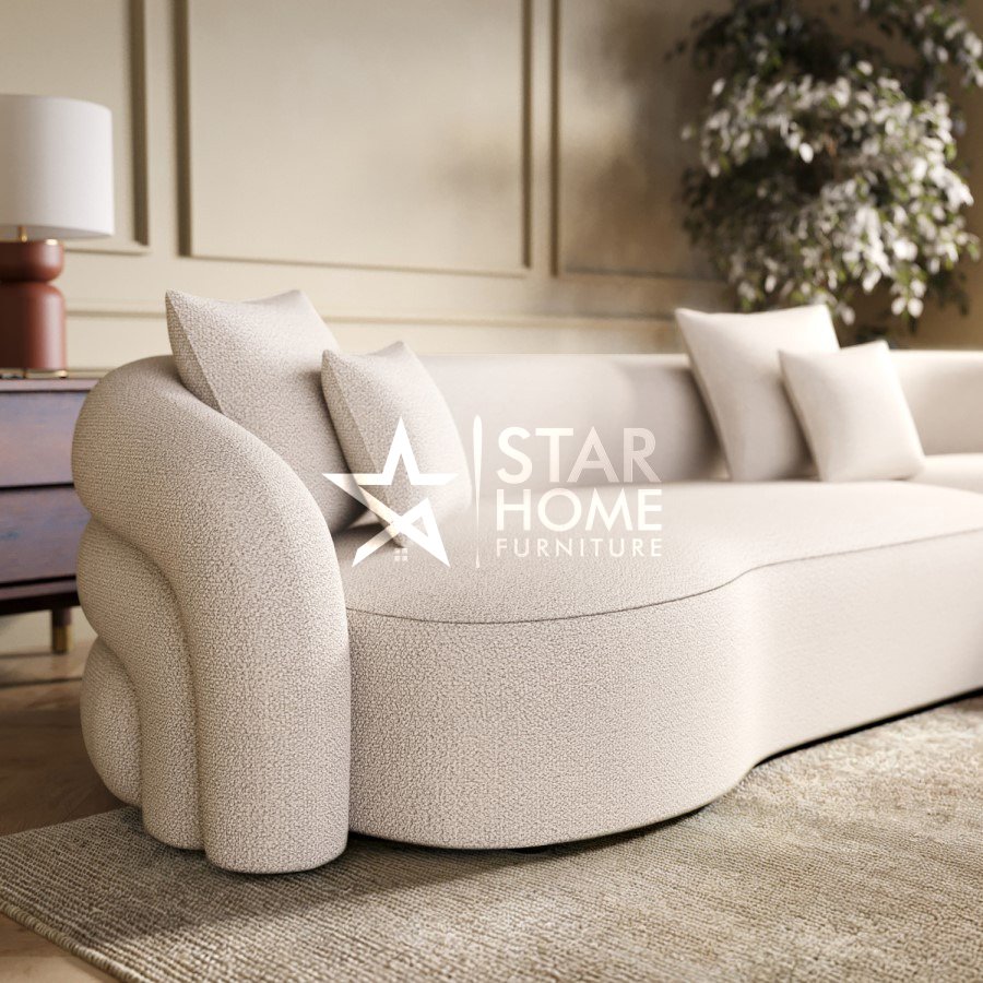 Zuri 4-Seater Curved Corner Boucle L-Shape Sofa - Star Home Furniture