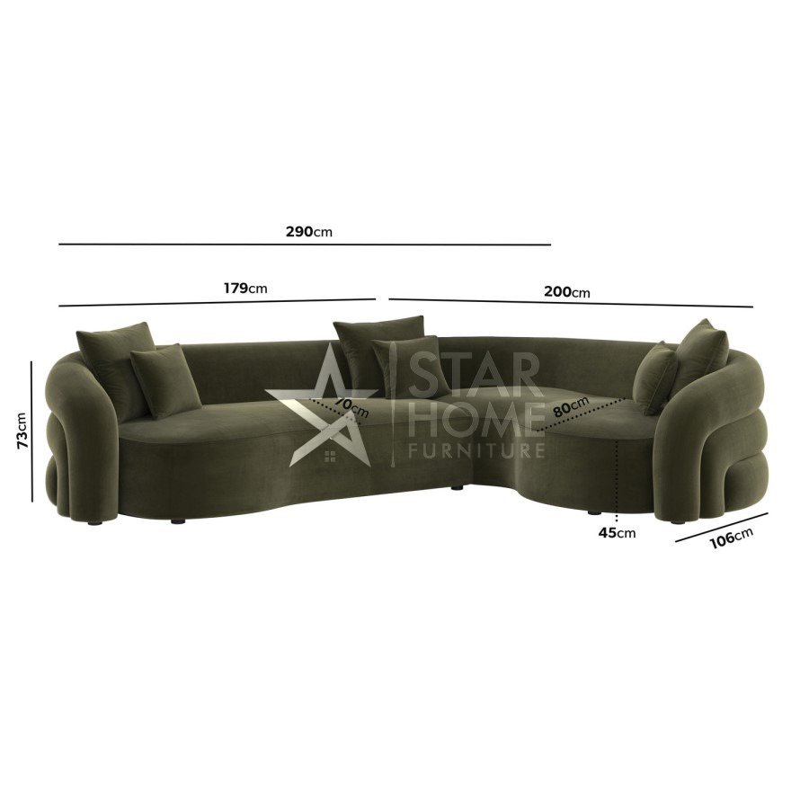 Zuri 4-Seater Curved Corner Velvet L-Shape Sofa - Star Home Furniture