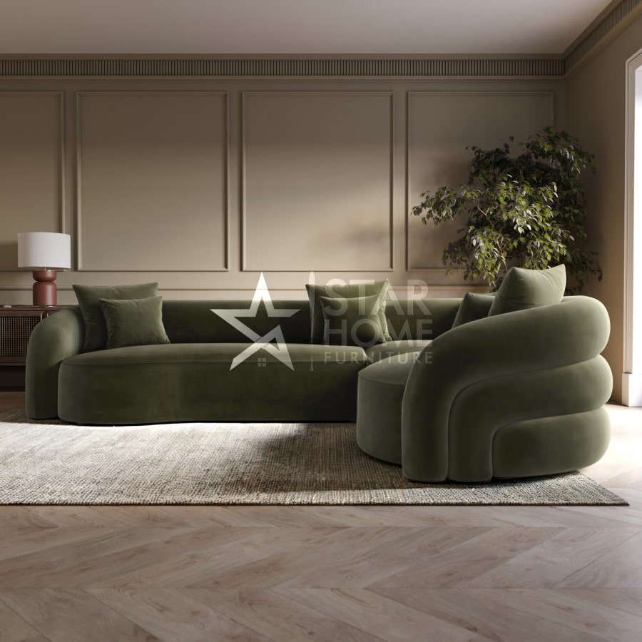 Zuri 4-Seater Curved Corner Velvet L-Shape Sofa - Star Home Furniture