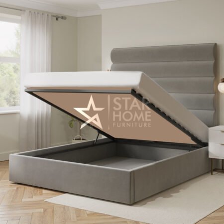 Kendall Tall Cushioned Headboard With Storage Velvet Bed - SHF