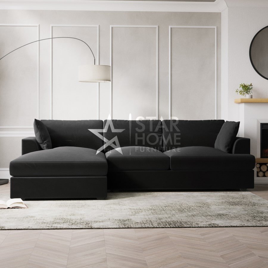 August 4-Seater Chaise Corner Velvet Sofa - SHF