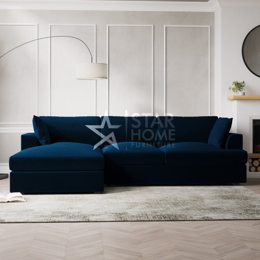 August 4-Seater Chaise Corner Velvet Sofa - SHF