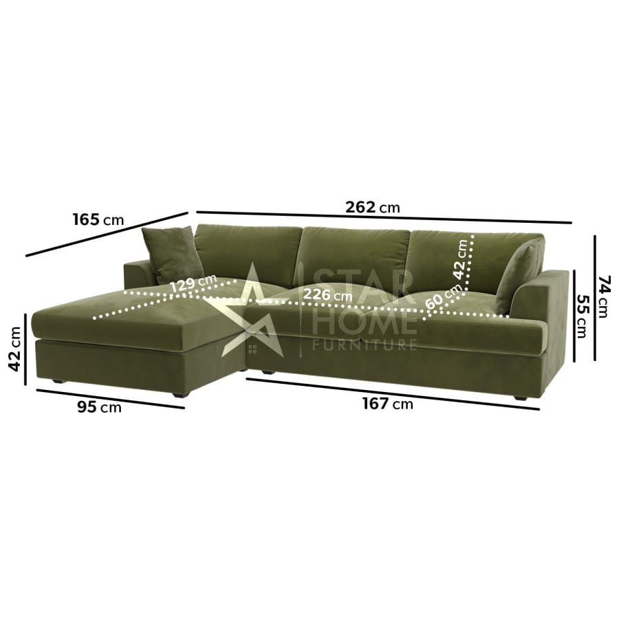 August 4-Seater Chaise Corner Velvet Sofa - SHF