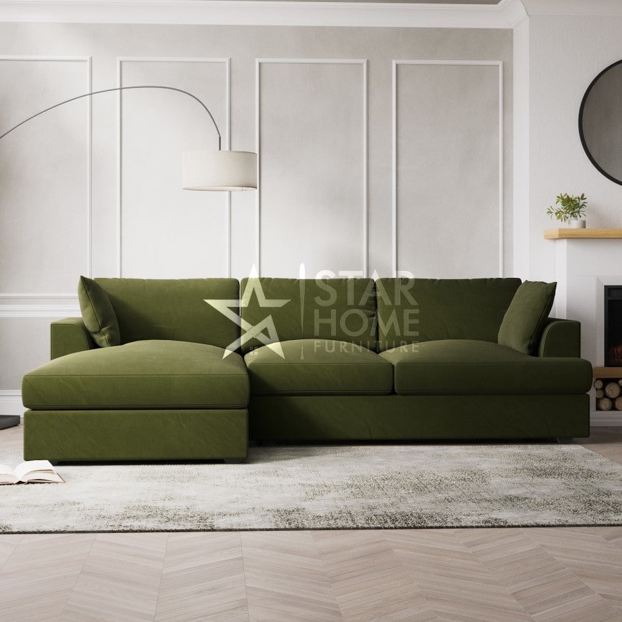 August 4-Seater Chaise Corner Velvet Sofa - SHF