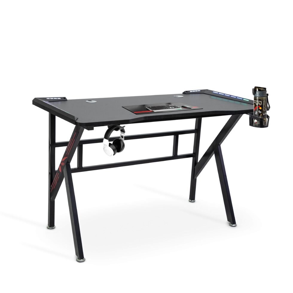 Carson LED Gaming Desk with Hook & Holder – Carbon Fiber Finish