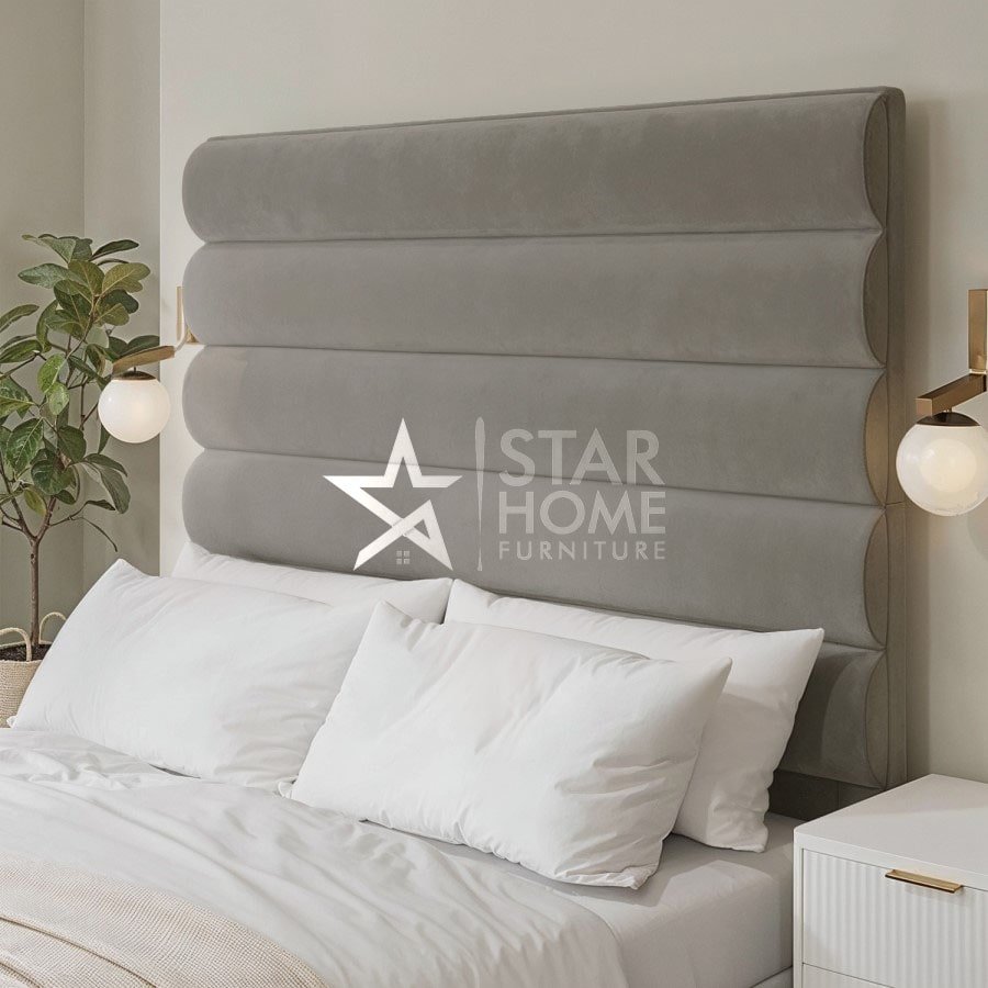 Kendall Tall Cushioned Headboard With Storage Velvet Bed - SHF