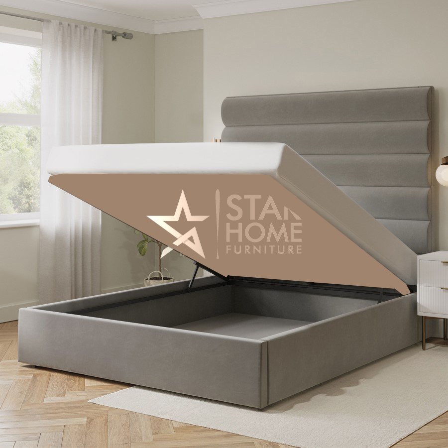 Kendall Tall Cushioned Headboard With Storage Velvet Bed - SHF