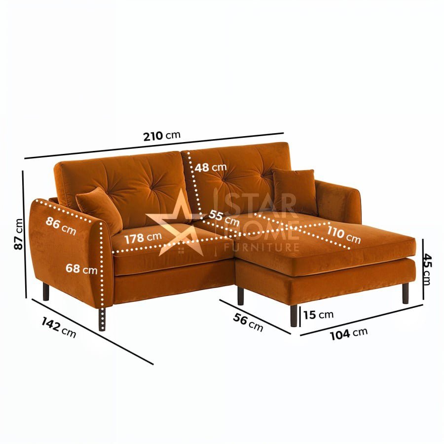 Nolen 3-Seater Chaise Corner Velvet Sofa - SHF