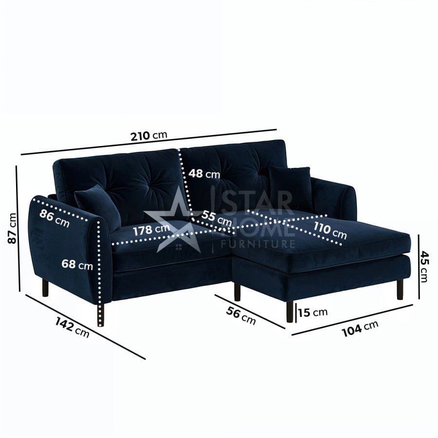 Nolen 3-Seater Chaise Corner Velvet Sofa - SHF