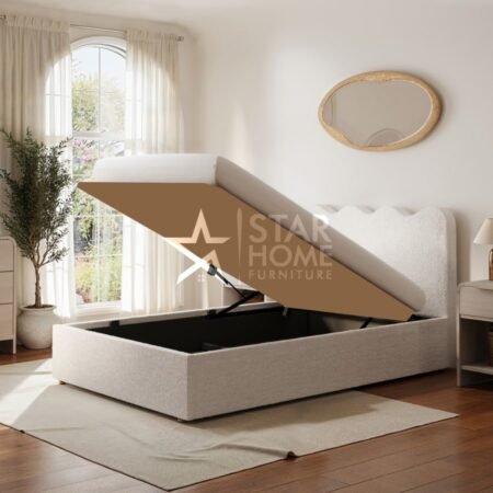 Boba Ottoman With Scalloped Headboard Boucle Bed - Cream - SHF