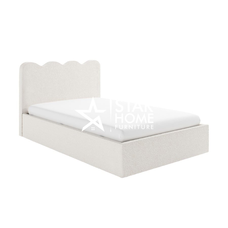 Boba Ottoman With Scalloped Headboard Boucle Bed - Cream - SHF