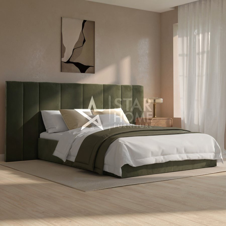 Iman Upholstered Ottoman Bed with Wide Headboard Bed - SHF