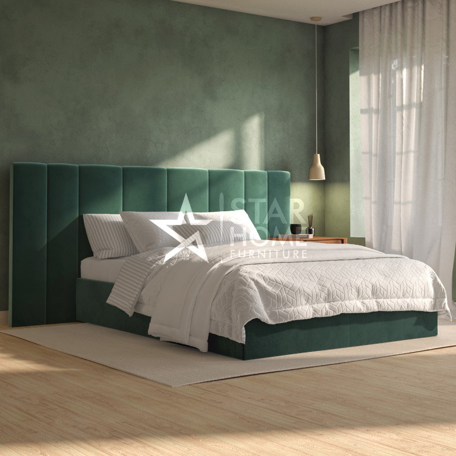 Iman Upholstered Ottoman Bed with Wide Headboard Bed - SHF