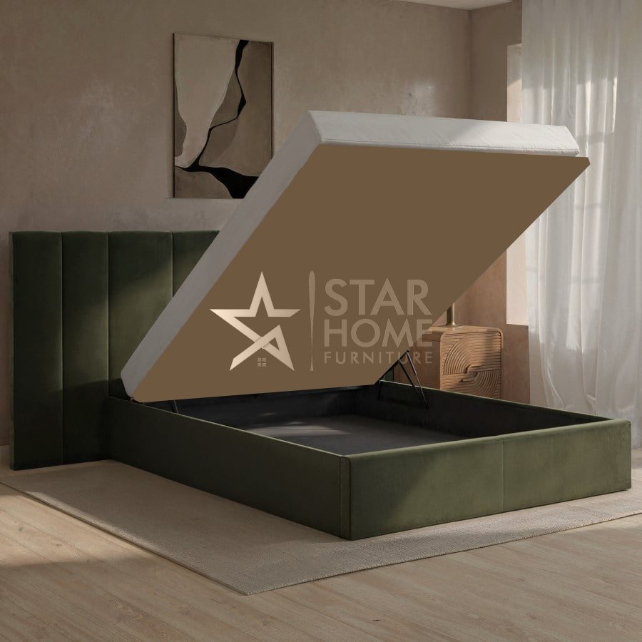Iman Upholstered Ottoman Bed with Wide Headboard Bed - SHF
