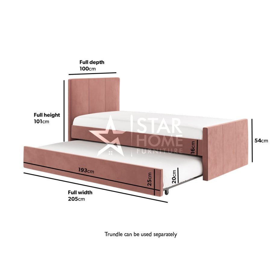 Layla Single Guest with Trundle Velvet Bed - SHF